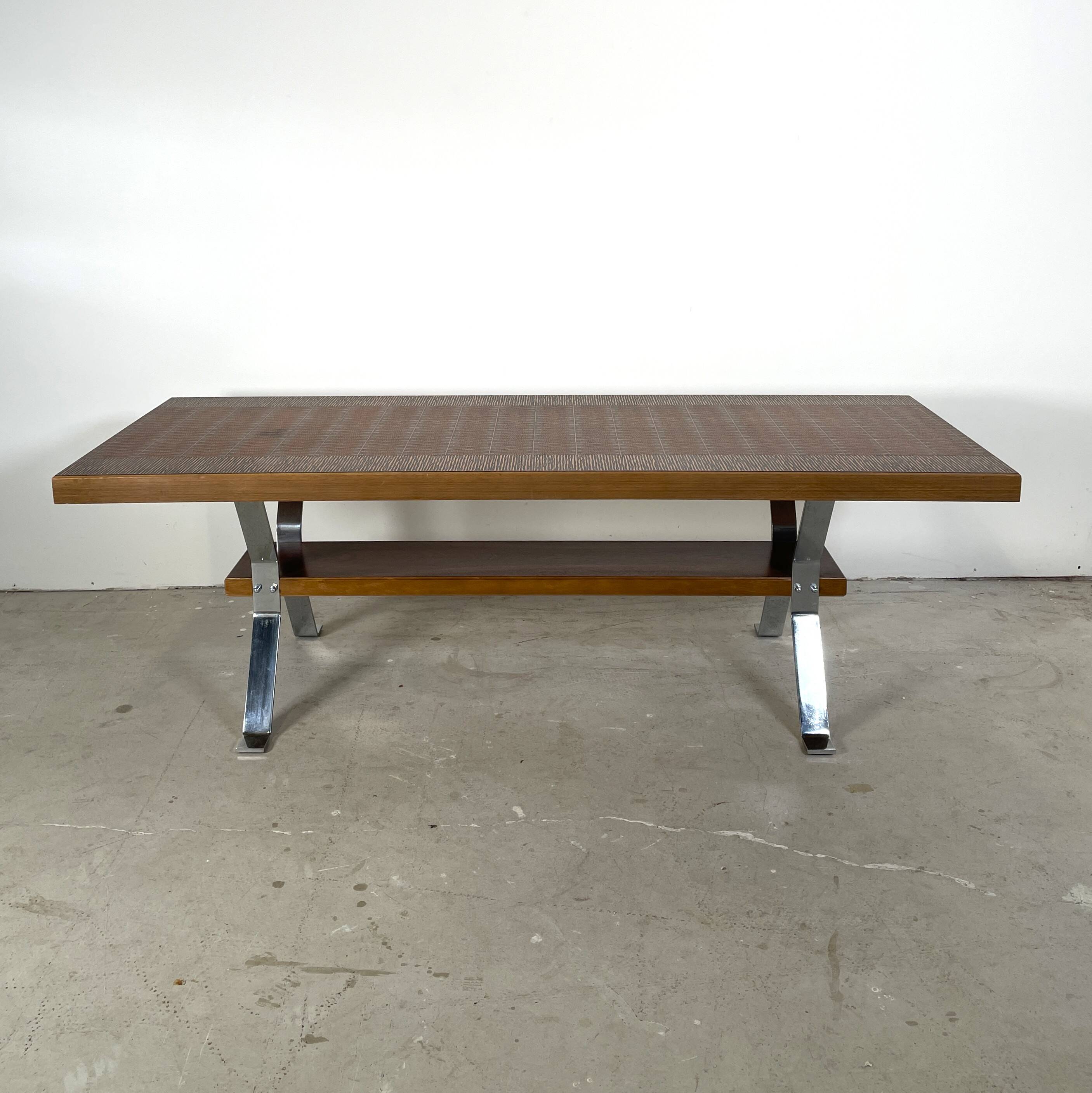 Vintage coffee table with copper top and chrome legs