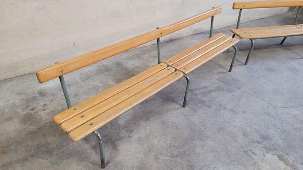 Paire de bancs d'école maternelle enfant fabrication 1950