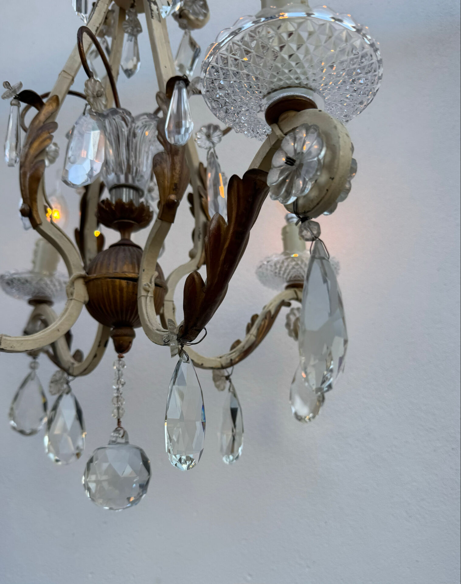 Crystal pendant chandelier wrought iron 1900