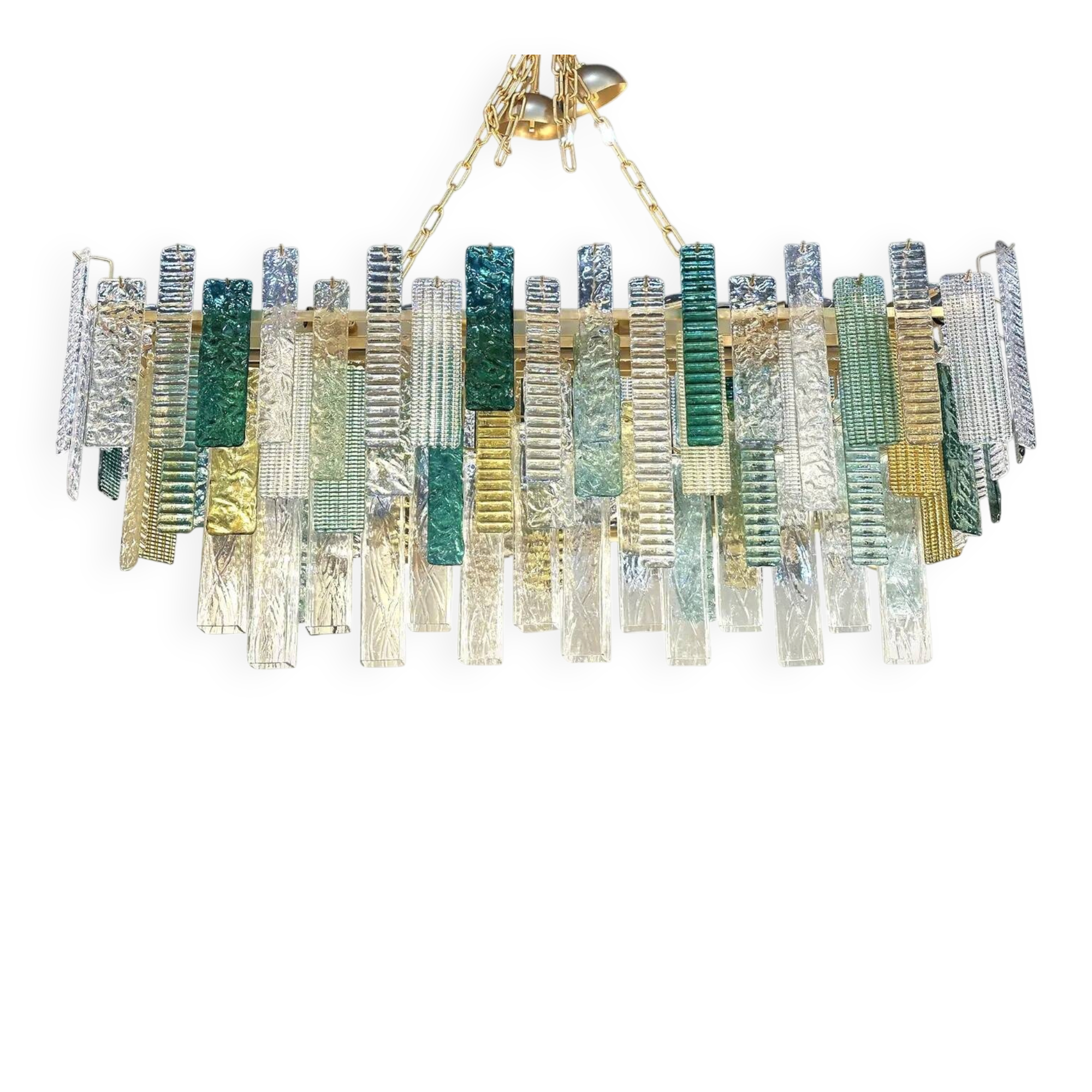 Monumental Rectangular Strip “Listelli” Murano Glass Chandelier by Simoeng