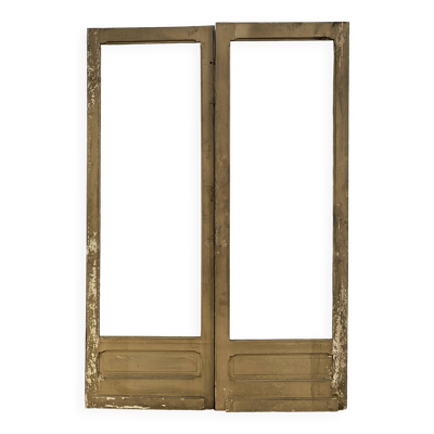 Double portes de passage en verre et sapin patiné, XXème siècle