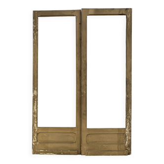 Double portes de passage en verre et sapin patiné, XXème siècle