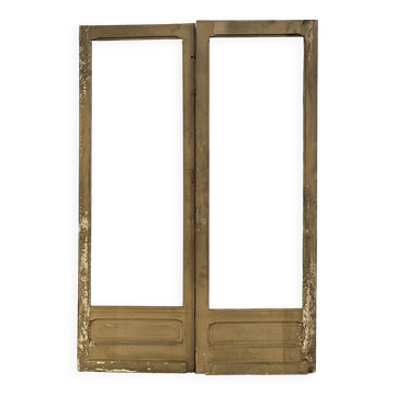 Double portes de passage en verre et sapin patiné, XXème siècle