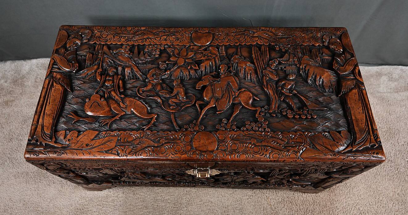 Large Camphor Wood Carved Chest, China – Mid 20th Century