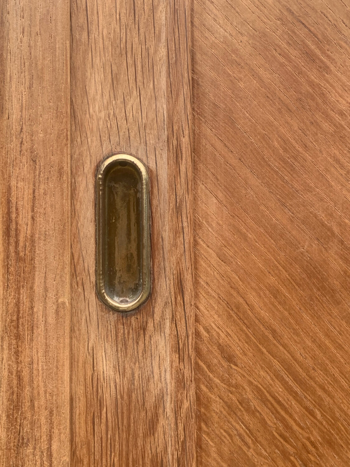 Vintage wardrobe with compass legs in raw wood, sliding doors, 1960s