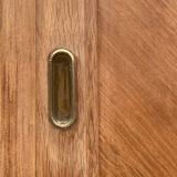 Vintage wardrobe with compass legs in raw wood, sliding doors, 1960s