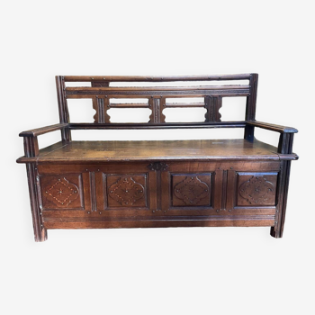 Breton safe bench in solid oak