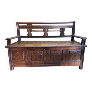 Breton safe bench in solid oak