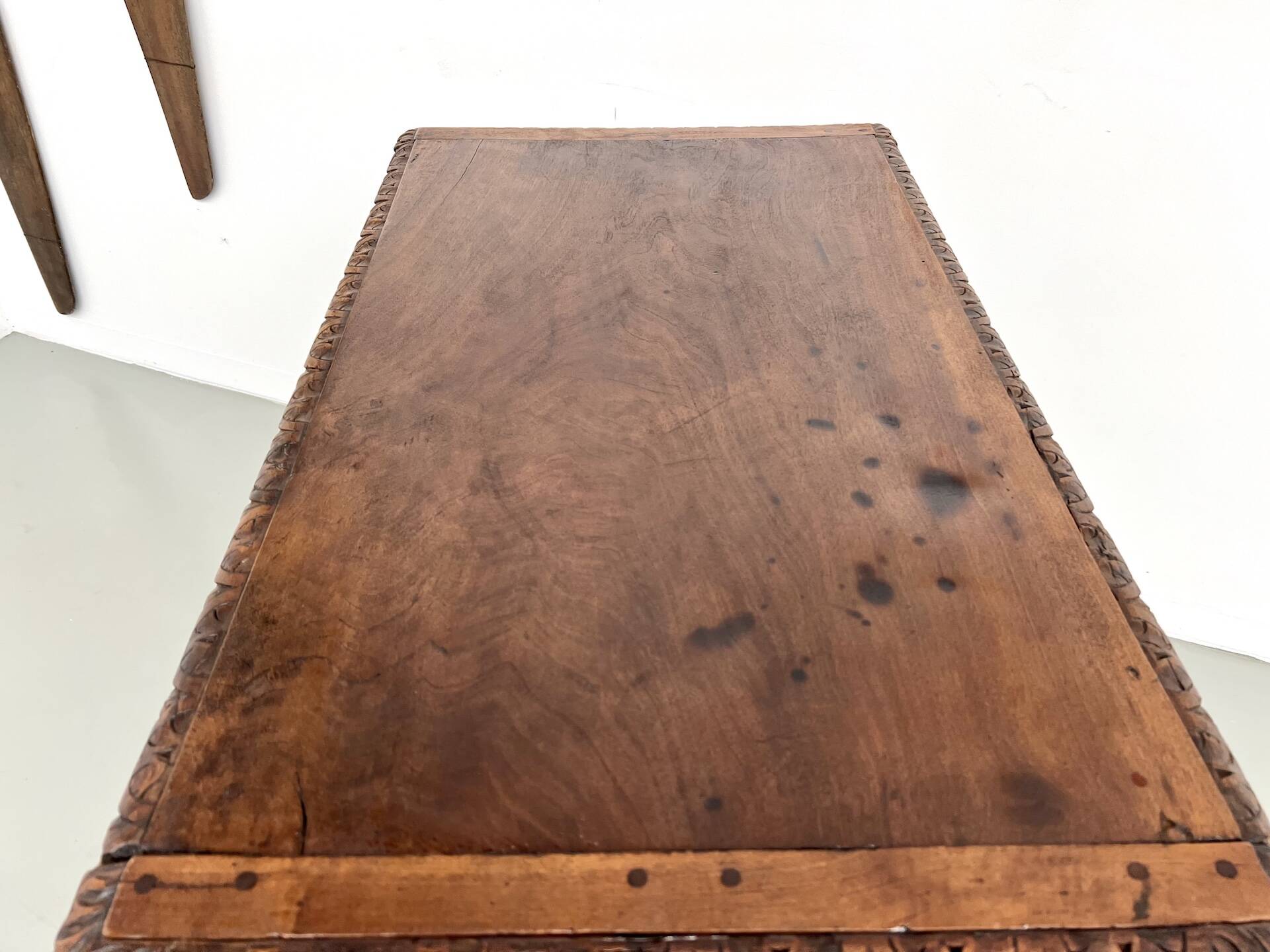 Small carved oak writing table, 19th century