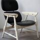 Italian high-back armchair in white lacquered wood and black imitation leather - Vintage from the 50s