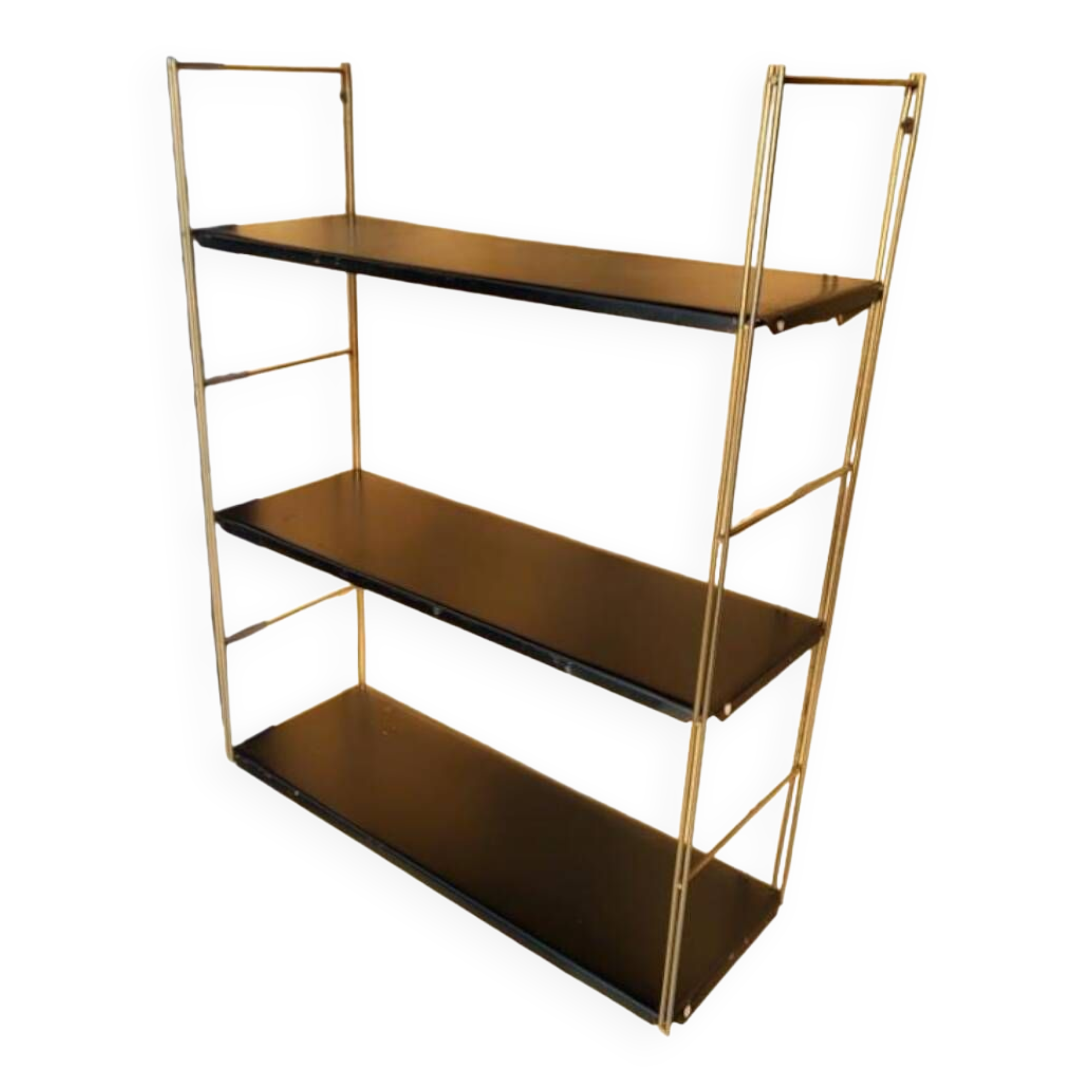 Tomado style black metal string shelf with gold ladder