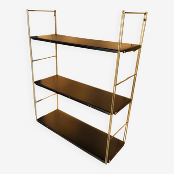 Tomado style black metal string shelf with gold ladder