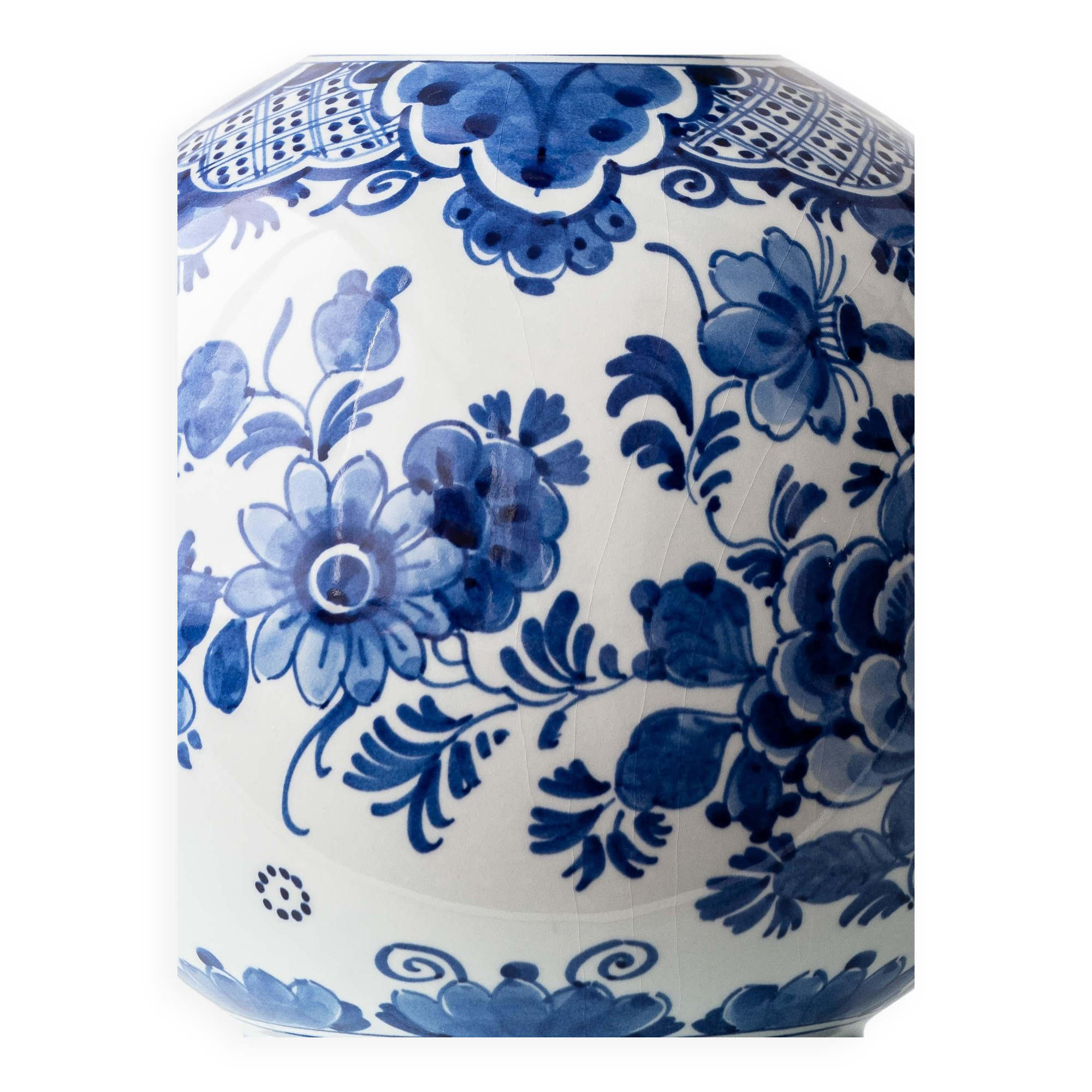 Pair of Royal Delft blue and white ceramic table lamps with new vermilion silk shades.