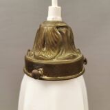 Small delicious tulip shaped hanging lamp in white opal glass with brass top.