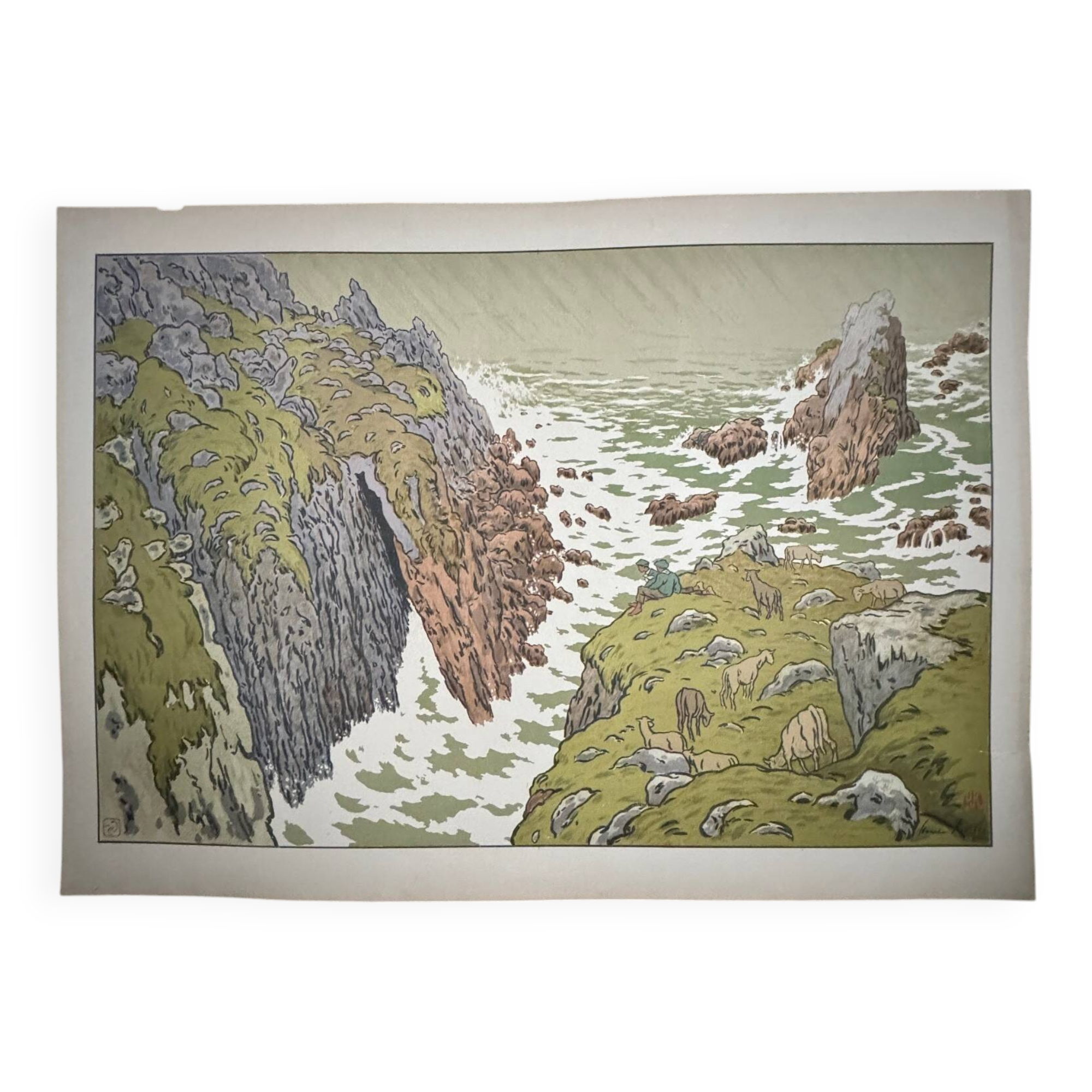 Lithograph by Henri Rivière The Aspects of Nature - The Cliff