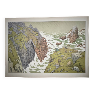 Lithograph by Henri Rivière The Aspects of Nature - The Cliff