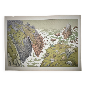 Lithograph by Henri Rivière The Aspects of Nature - The Cliff