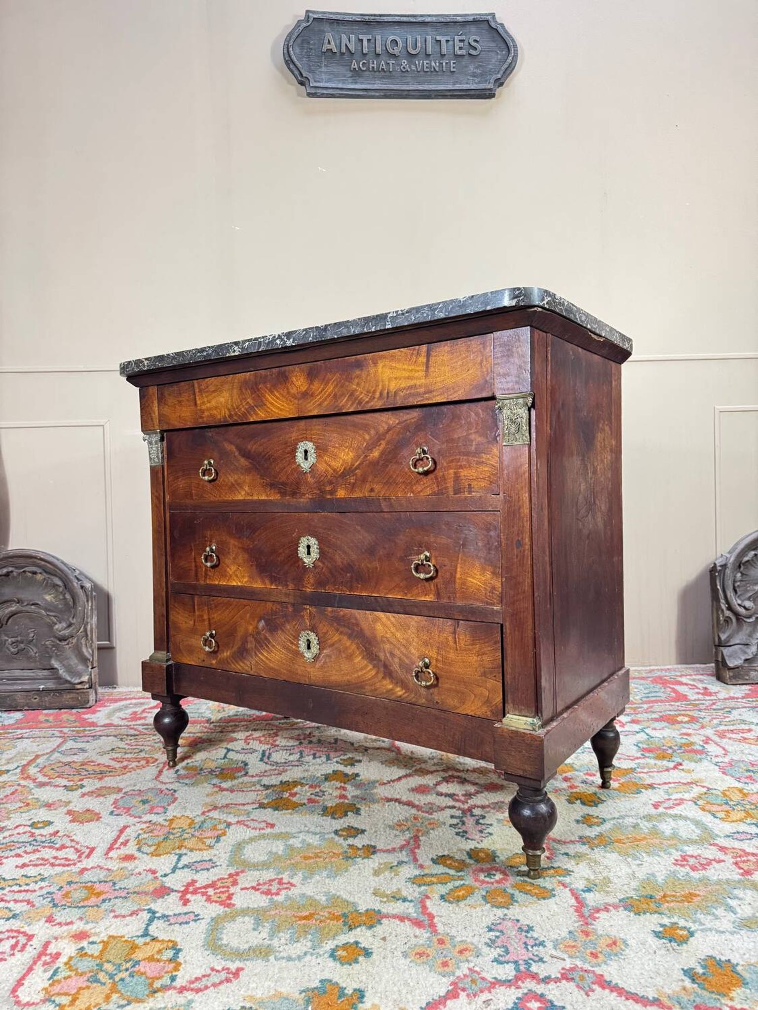 19th Century Restoration Period Flamed Mahogany Chest of Drawers