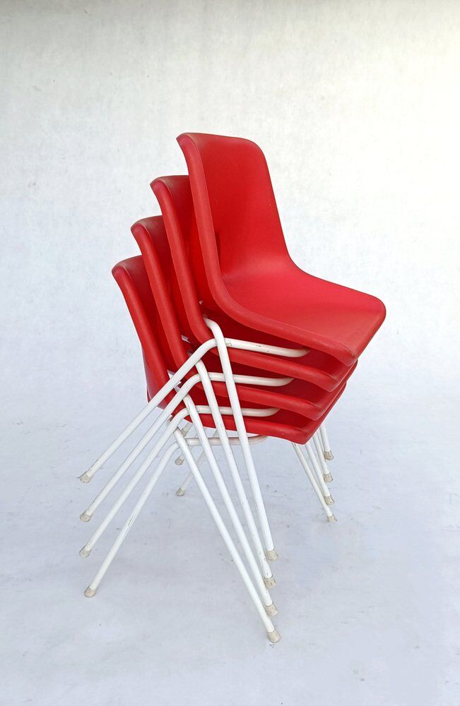 Danish plastic red chairs by Niels Gammelgaard for Ikea, 1984, set of 4