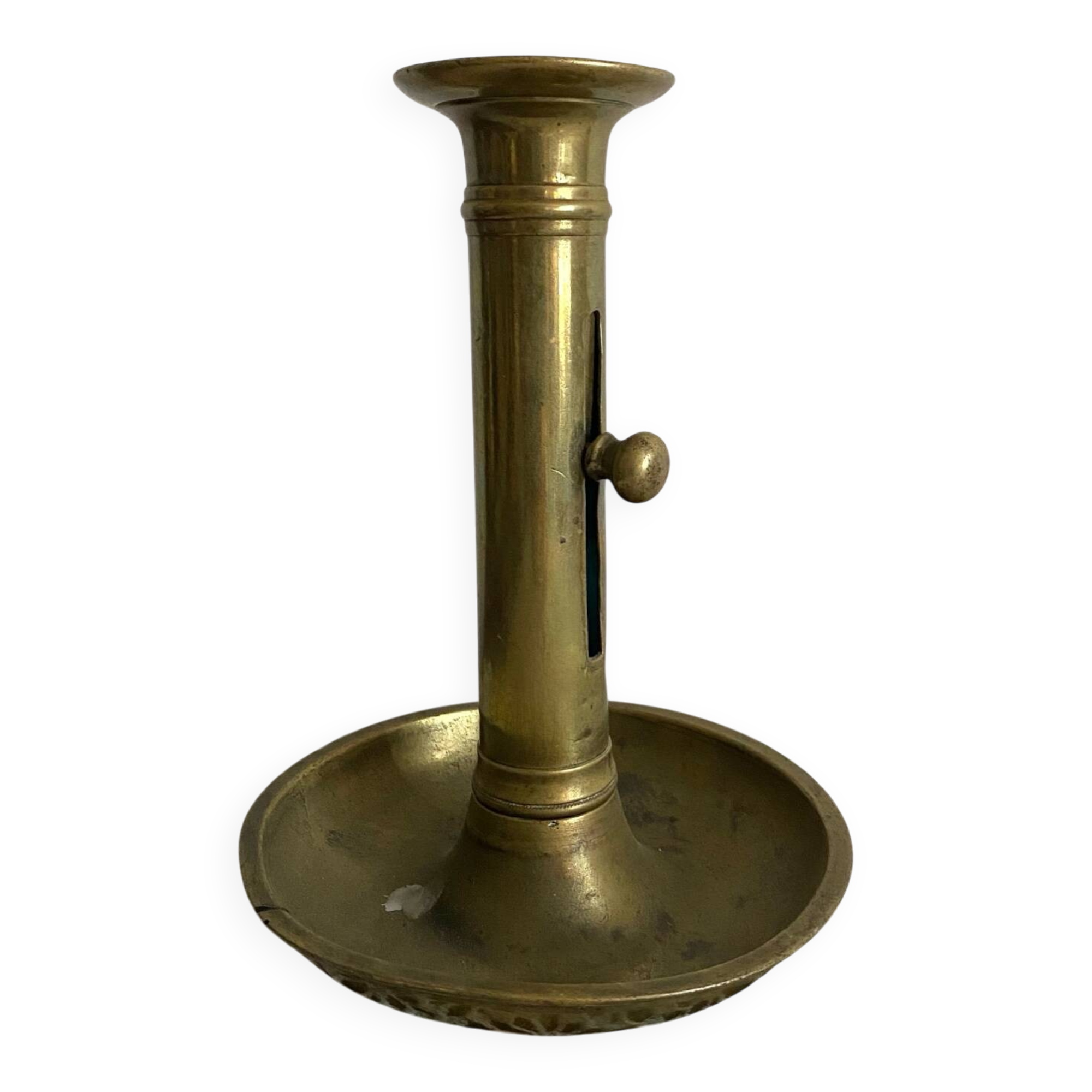 Gold-plated brass push-button candle holder