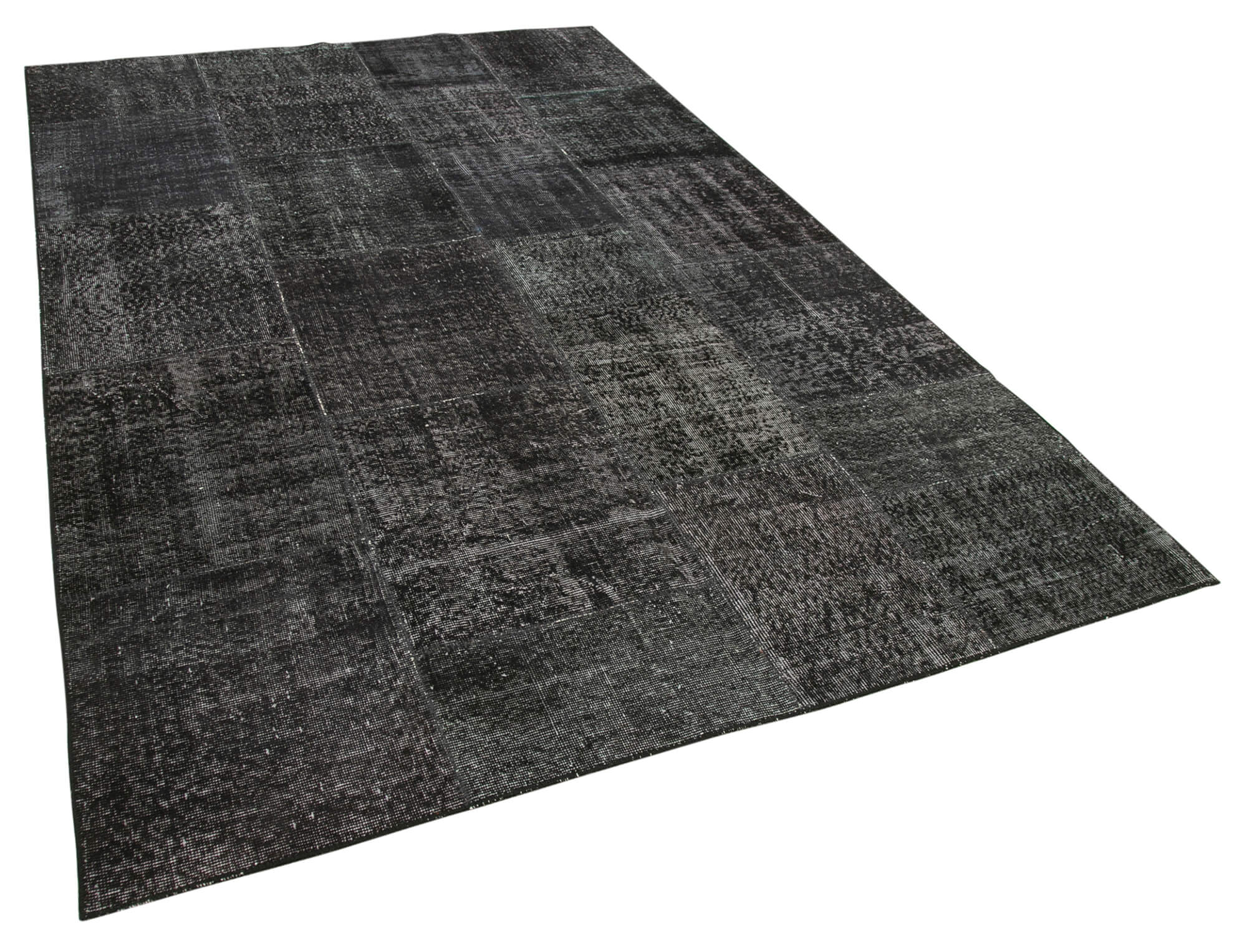 Hand-Knotted Oriental Overdyed 193 cm x 299 cm Black Patchwork Rug