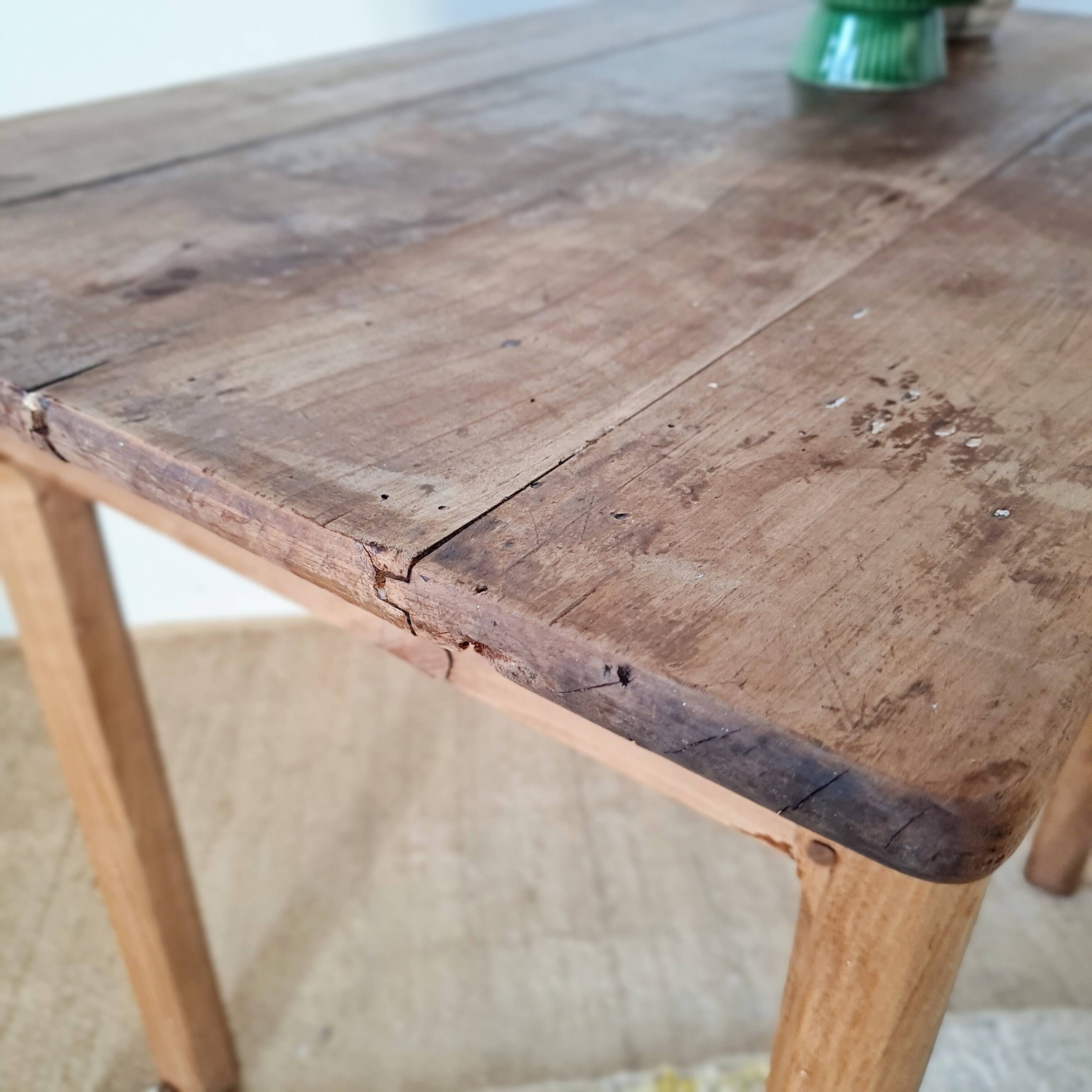 Small antique farmhouse table in wood – vintage rustic desk
