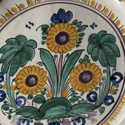 Vintage flat plate in white Modra earthenware, hand-painted.