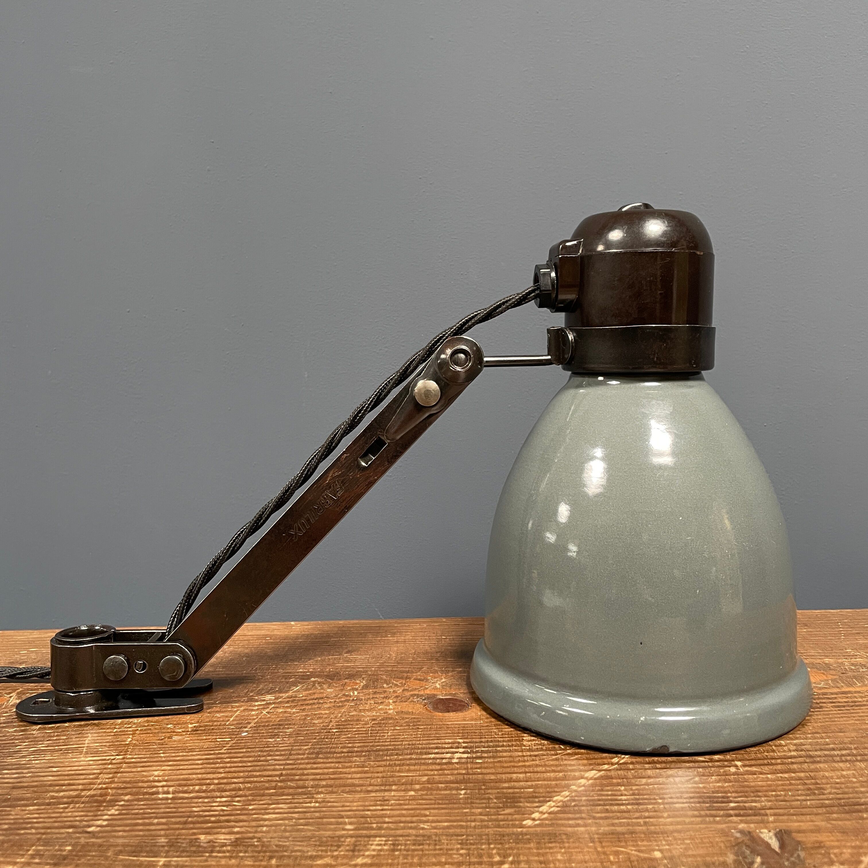 Industrial Fabrilux wall lamp with gray enamel shade