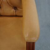 Set of 2 Cowhide Leather Chesterfield Chairs in Light Cognac Color