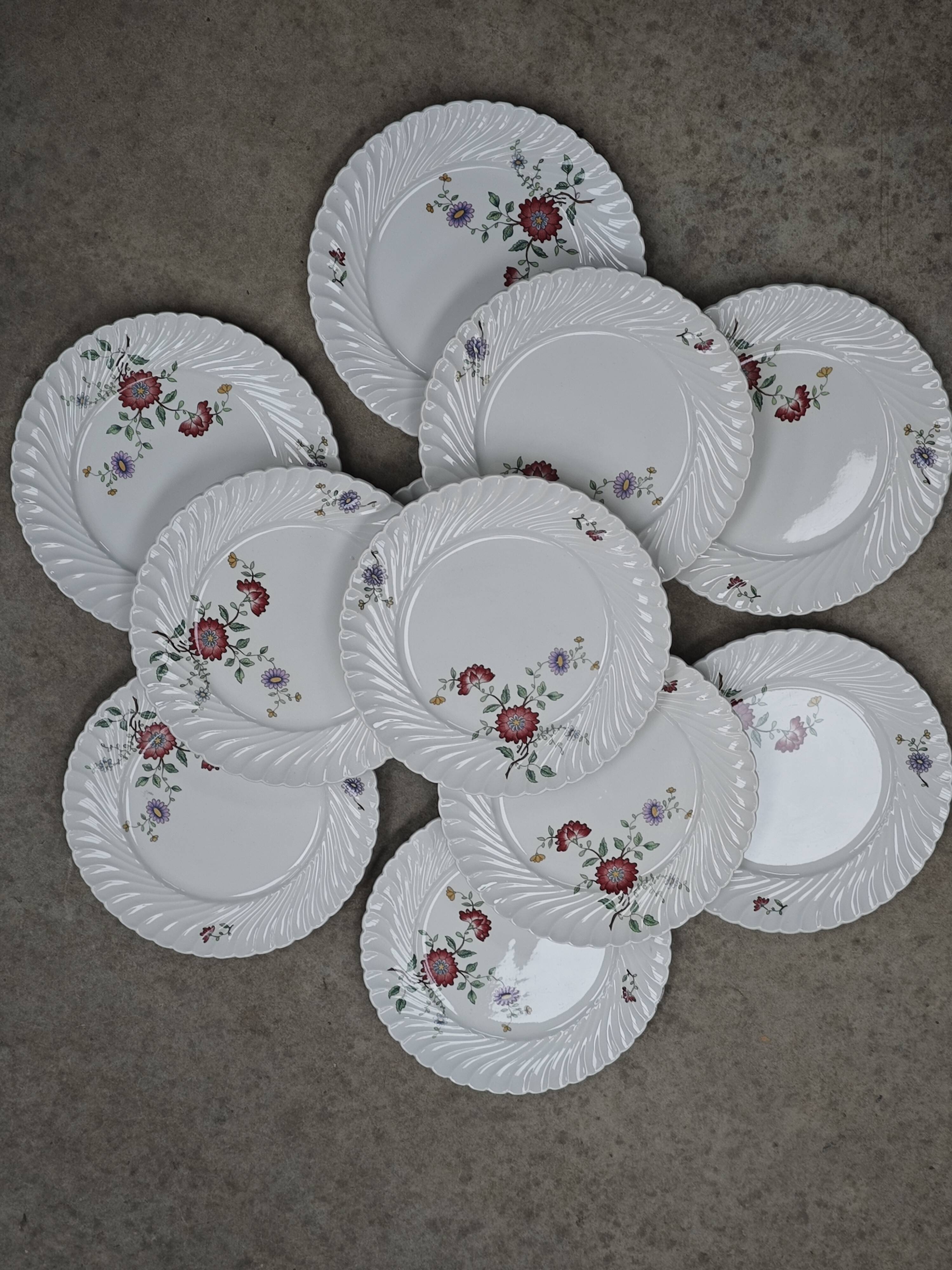Set of 11 flat plates KG Lunéville Service Fleurs des Indes