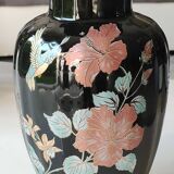 Asian baluster vase, with undulations. ceramic. floral motifs, exotic bird. exclusive décor. high 26 cm
