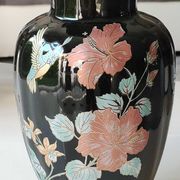 Asian baluster vase, with undulations. ceramic. floral motifs, exotic bird. exclusive décor. high 26 cm