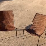 Pair of rattan and steel armchairs