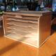 Oak roll-top desk organizer, circa 1930