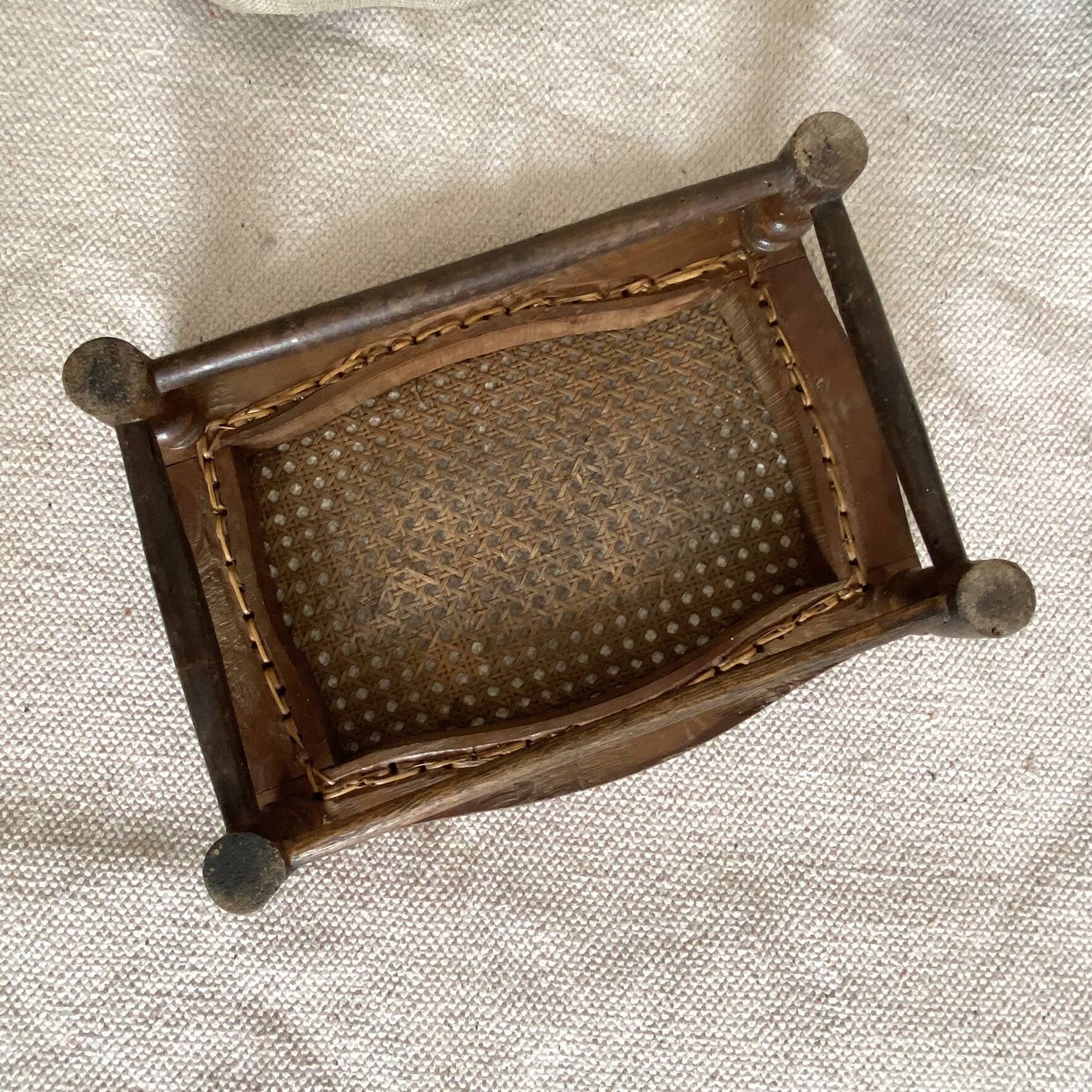 Low wooden stool with caning H 12 cm