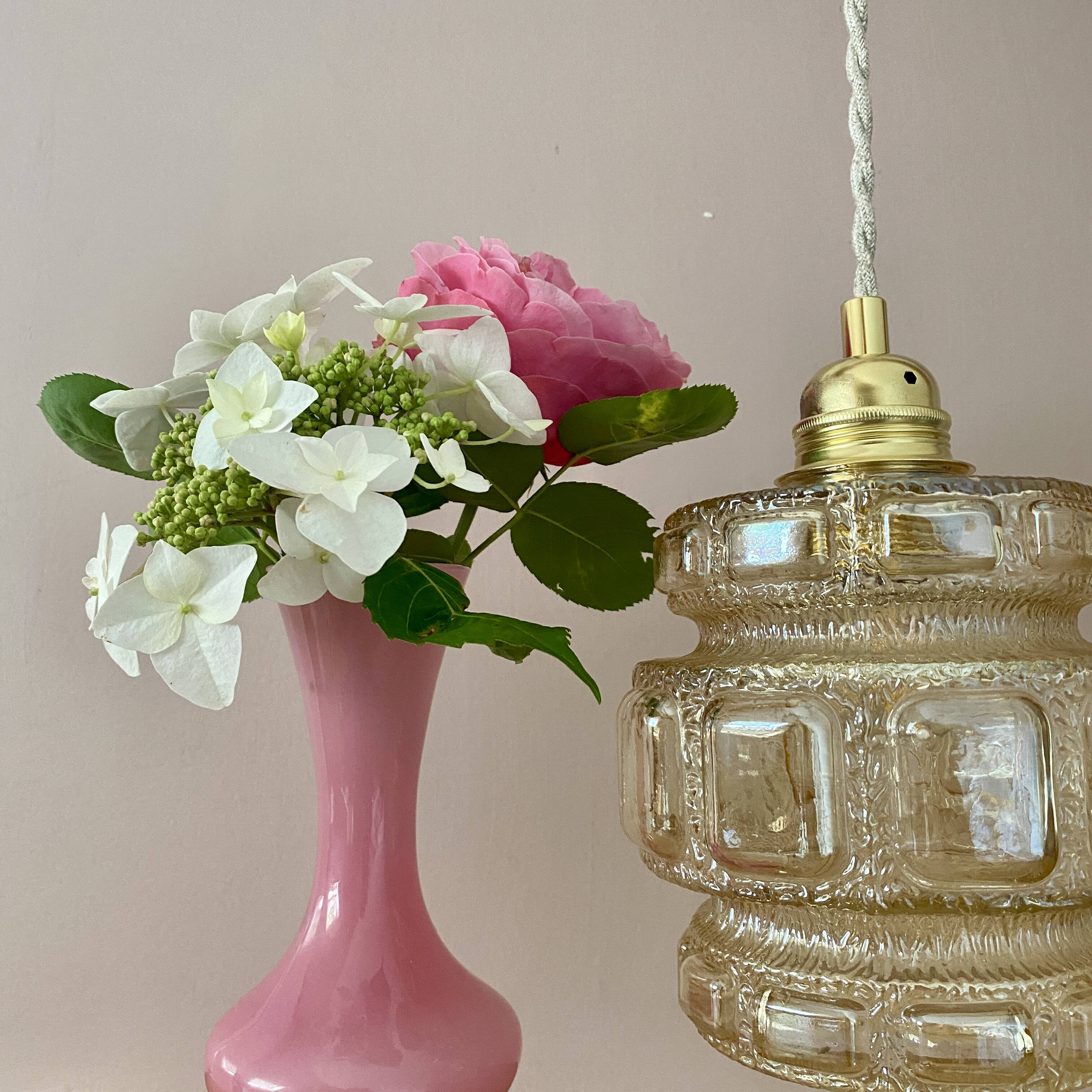 Vintage globe pendant light in amber glass