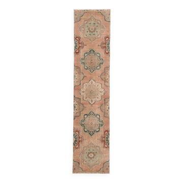 3x12 Soft Wool Pale Red Turkish Vintage Runner Rug