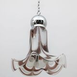 AVMazzega Mid-Century Modern Italian Murano Glass and Steel Pendant, 1970s