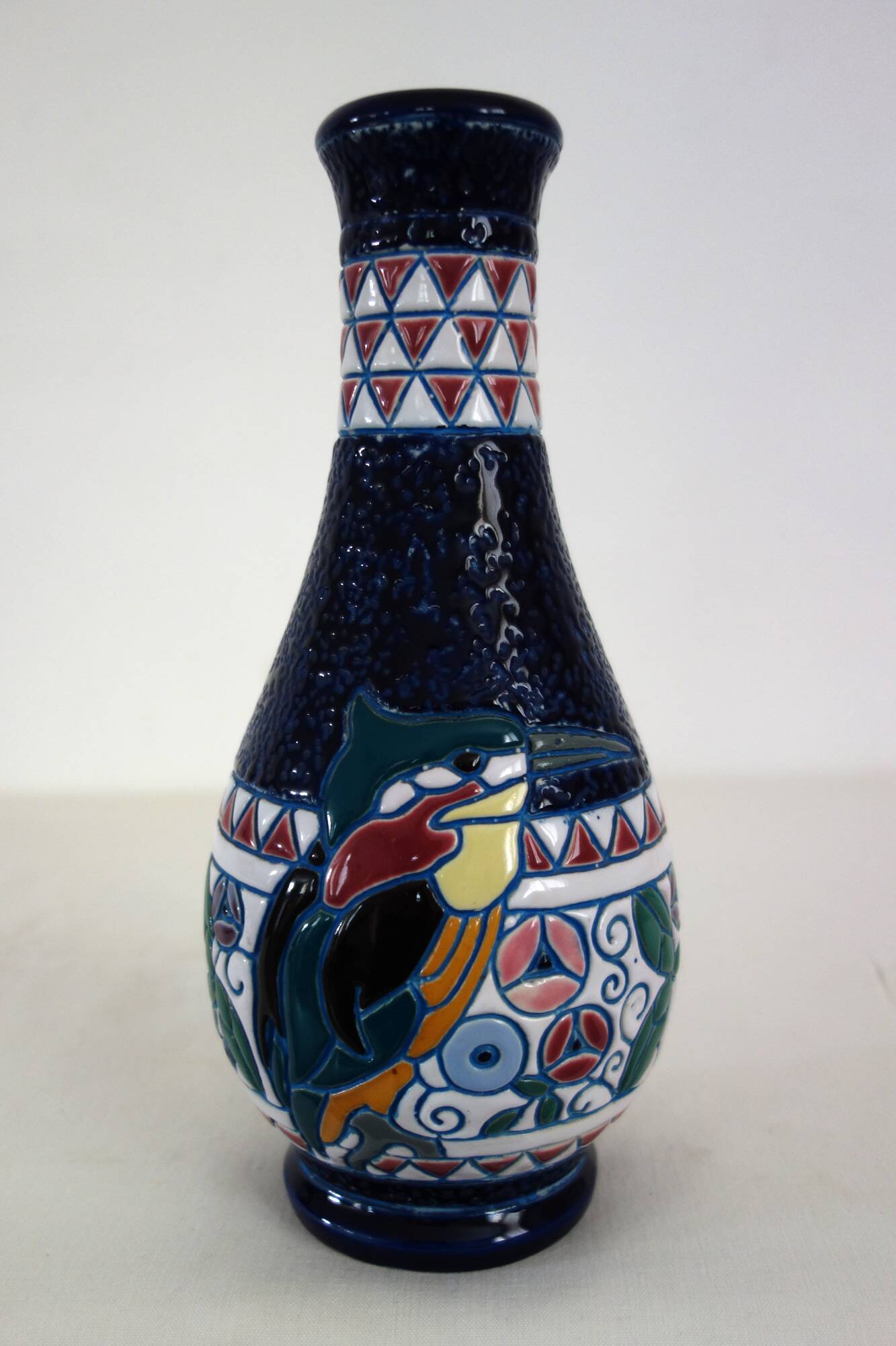 Art Deco ceramic vase with bird decoration by Amphora, 1920