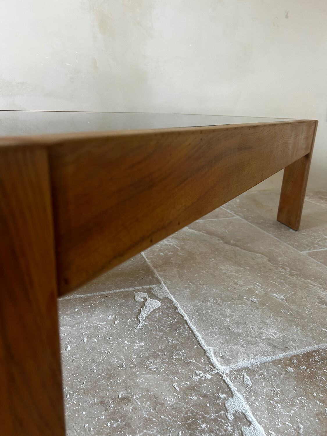 Wood and smoked glass coffee table