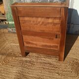 Antique bedside table in solid oak with a marble top.