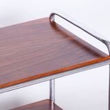 Table d'appoint Bauhaus restaurée, noyer, acier chromé, tchèque, années 1930