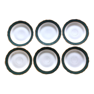 Set of 6 plates 19th green and gold edge