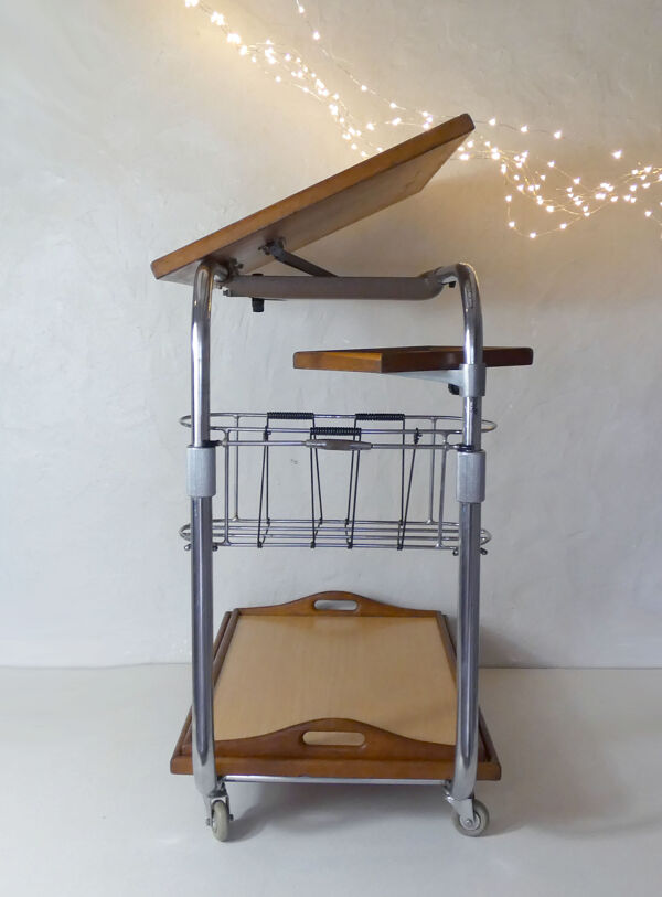 Desserte vintage l'adap-table acier bois chrome formica