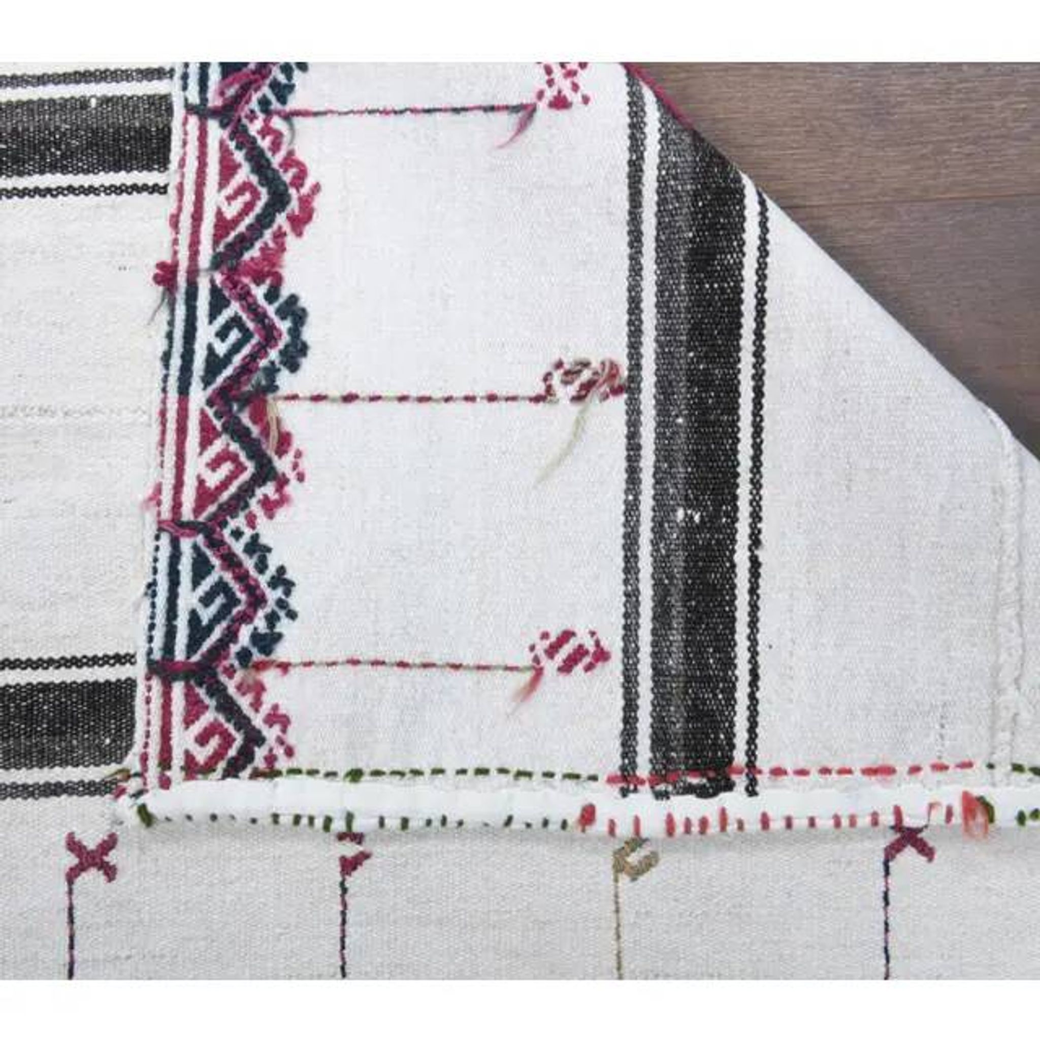 Vintage Turkish Hand-Knotted Wool Cotton White Kilim Runner Rug 71x157