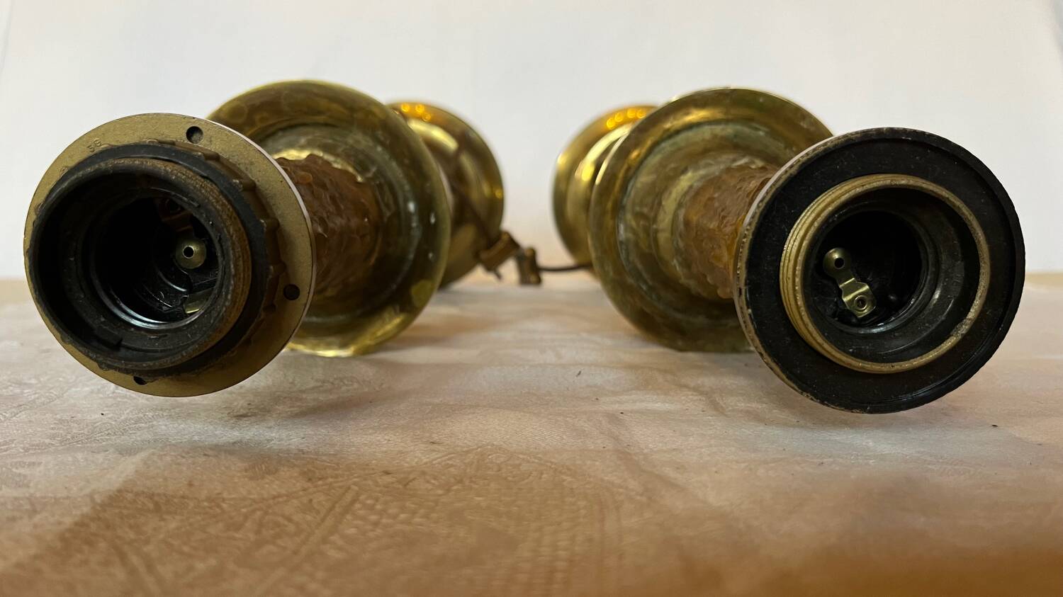 Old gilded bronze candle holder lamp bases