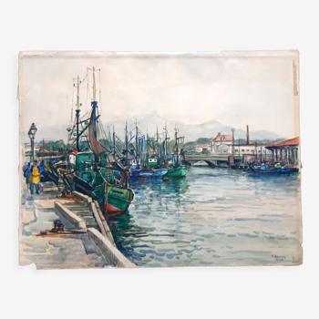 André Duculty (1912-1990) Watercolor on paper "Port of Saint Jean de Luz (Pyrénées Atlantique)"