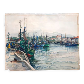 André Duculty (1912-1990) Watercolor on paper "Port of Saint Jean de Luz (Pyrénées Atlantique)"