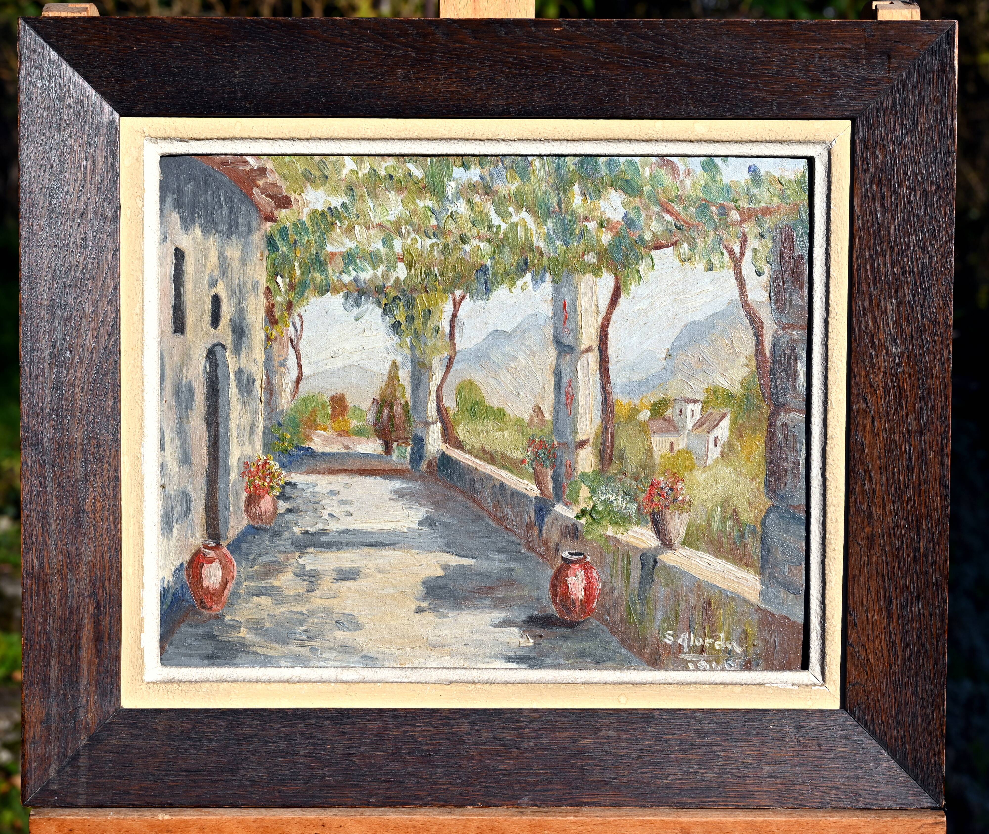 The pergola, painting signed s. alorda dated 1940