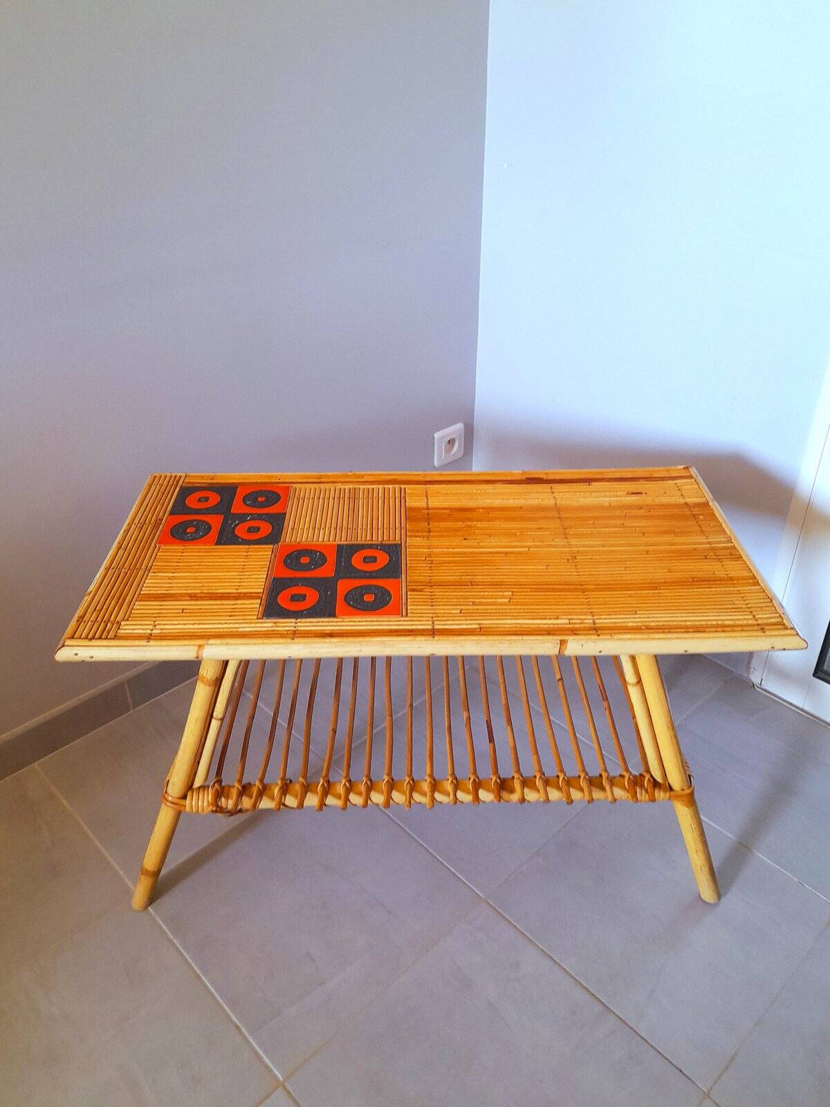 Audoux Minet/Capron rattan coffee table 1950